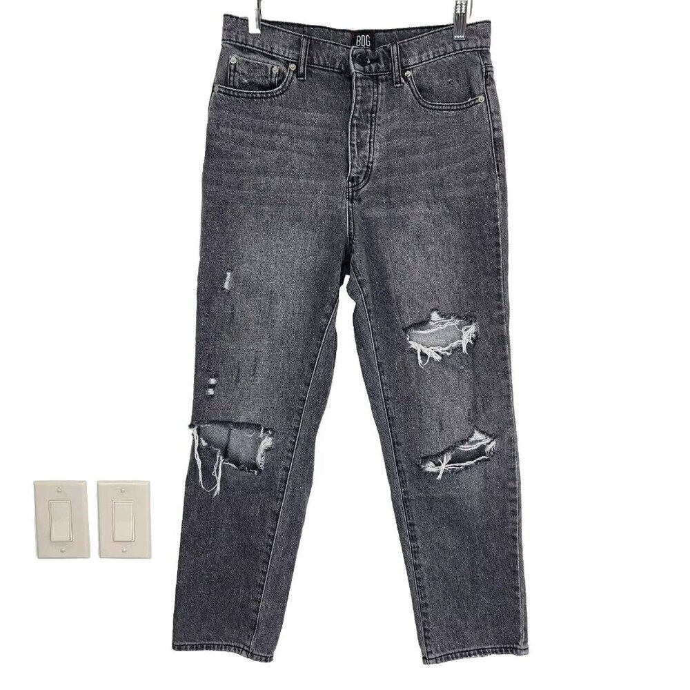 BDG Urban Outfitters Jeans 28 Black‎ Straight Distressed High Rise Button Fly